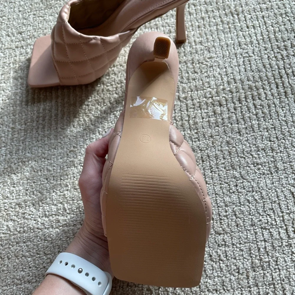 Lulu's Quilted Blush Square-Toe Stiletto Mules